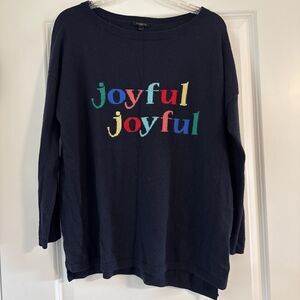 Talbots Womens Navy Joyful Joyful Long Sleeve Pullover Sweater SIZE LARGE READ